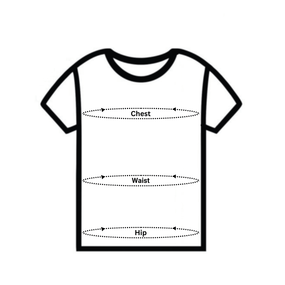 Measurement guide showing chest, waist and hip positions