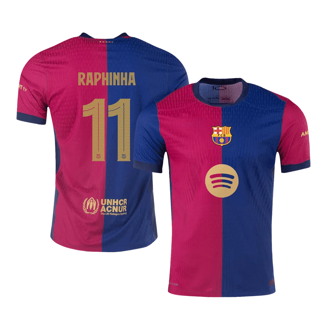 RAPHINHA #11 Barcelona Home Player Version Jersey - UCL (Spotify Logo Without Text)