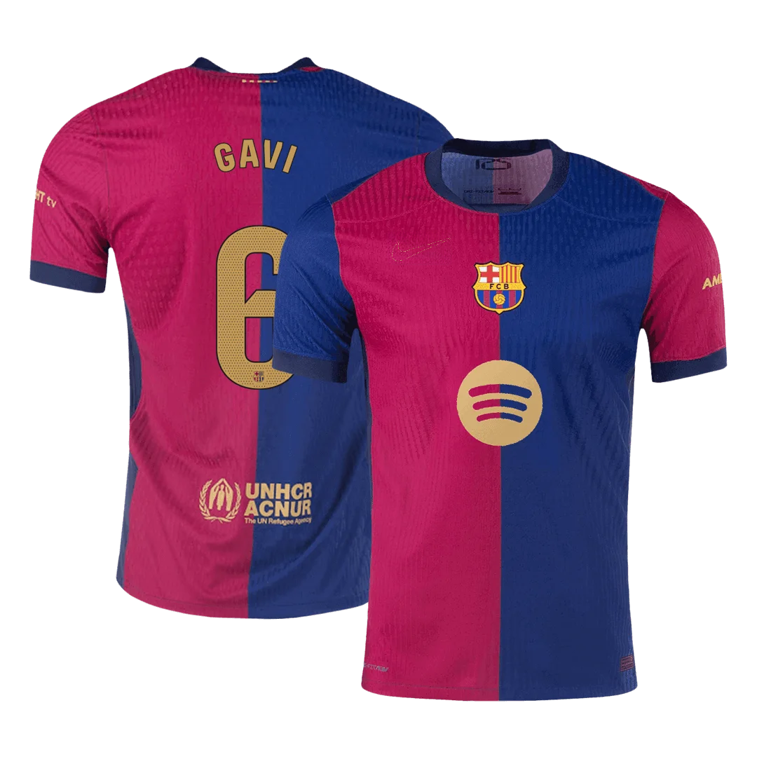 GAVI #6 Barcelona Home Player Version Jersey - Spotify Logo Without Text