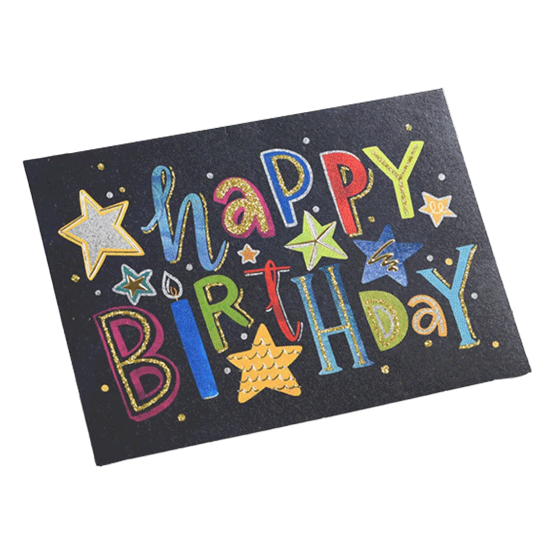 Custom Colorful Star Birthday Card Black