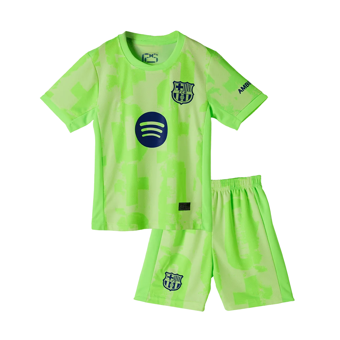 Barcelona Third Away Kids Soccer Jerseys Kit – UCL (Spotify Logo Without Text)