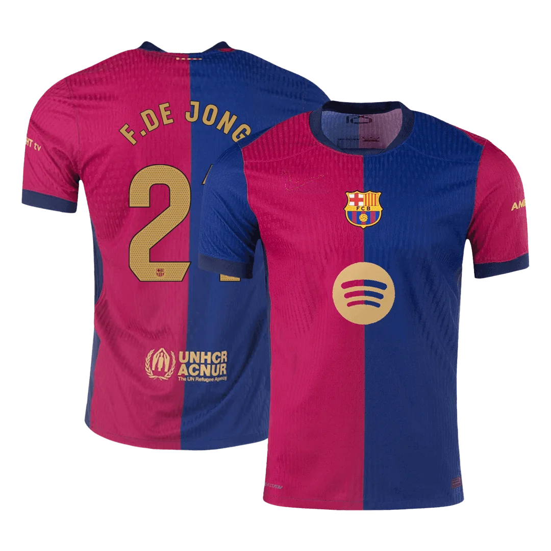 F.DE JONG #21 Barcelona Home Player Version Jersey - Spotify Logo Without Text