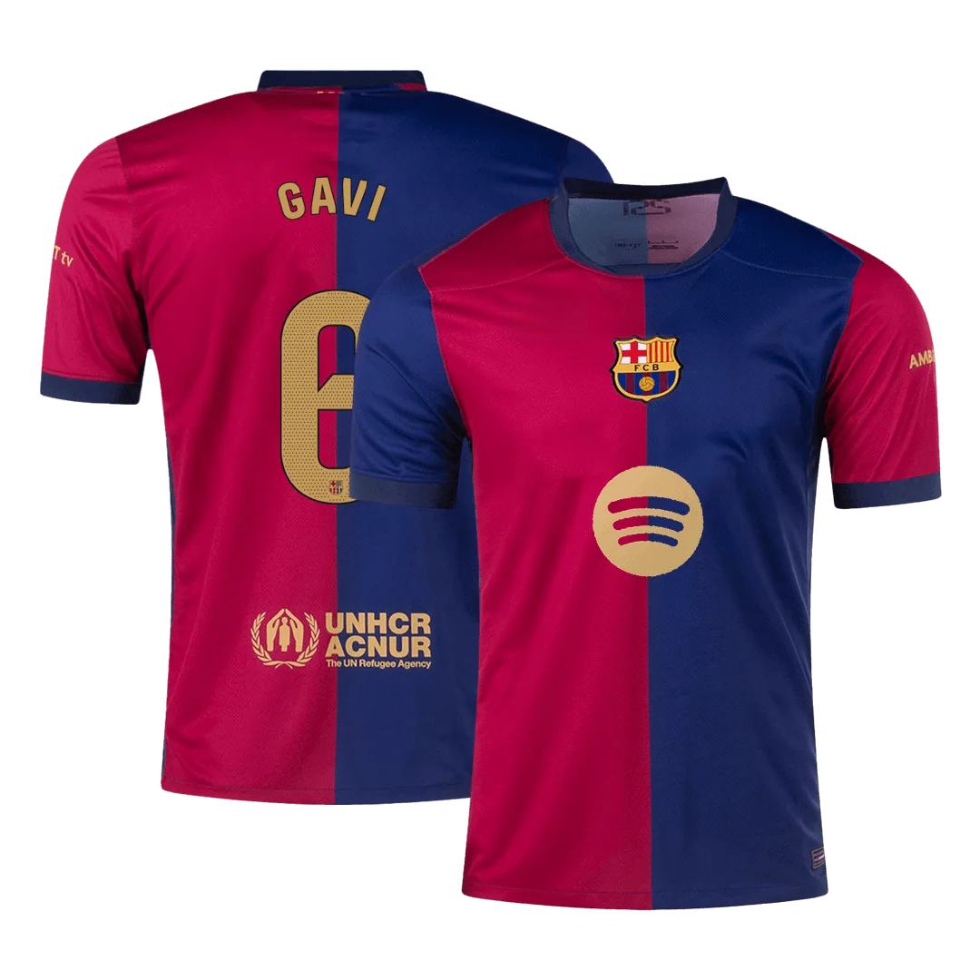 GAVI #6 Barcelona Home Soccer Jersey - Spotify Logo Without Text
