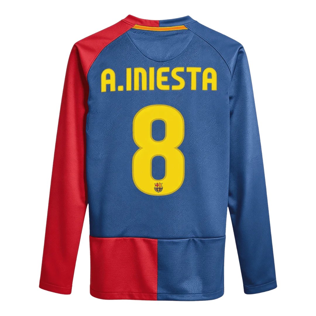 Retro Soccer Jersey A.INIESTA #8 Barcelona Home Long Sleeve 2008/09 - UCL Final - UCL