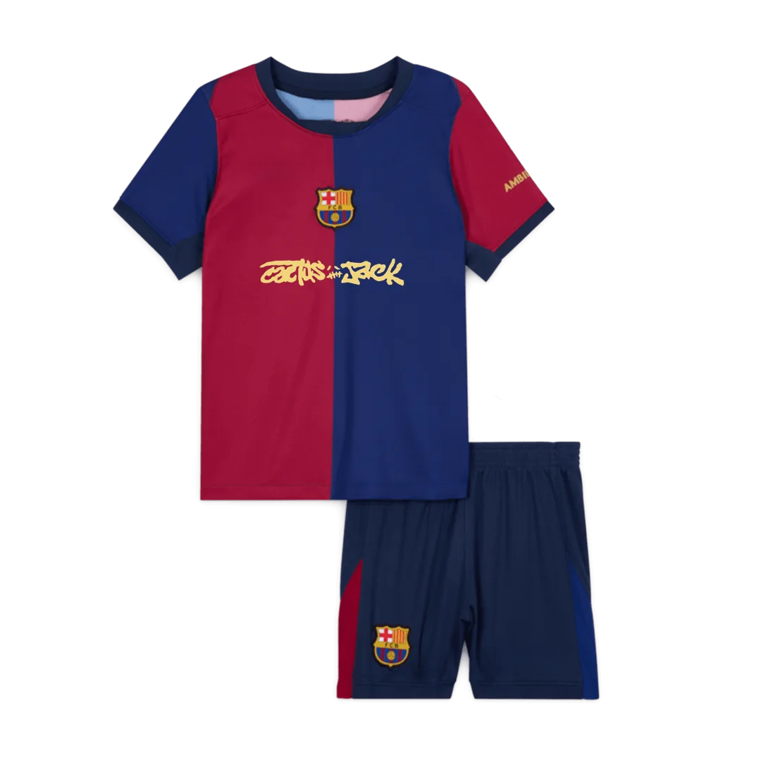 Barcelona X Travis Scott Home Kids Soccer Jerseys Kit