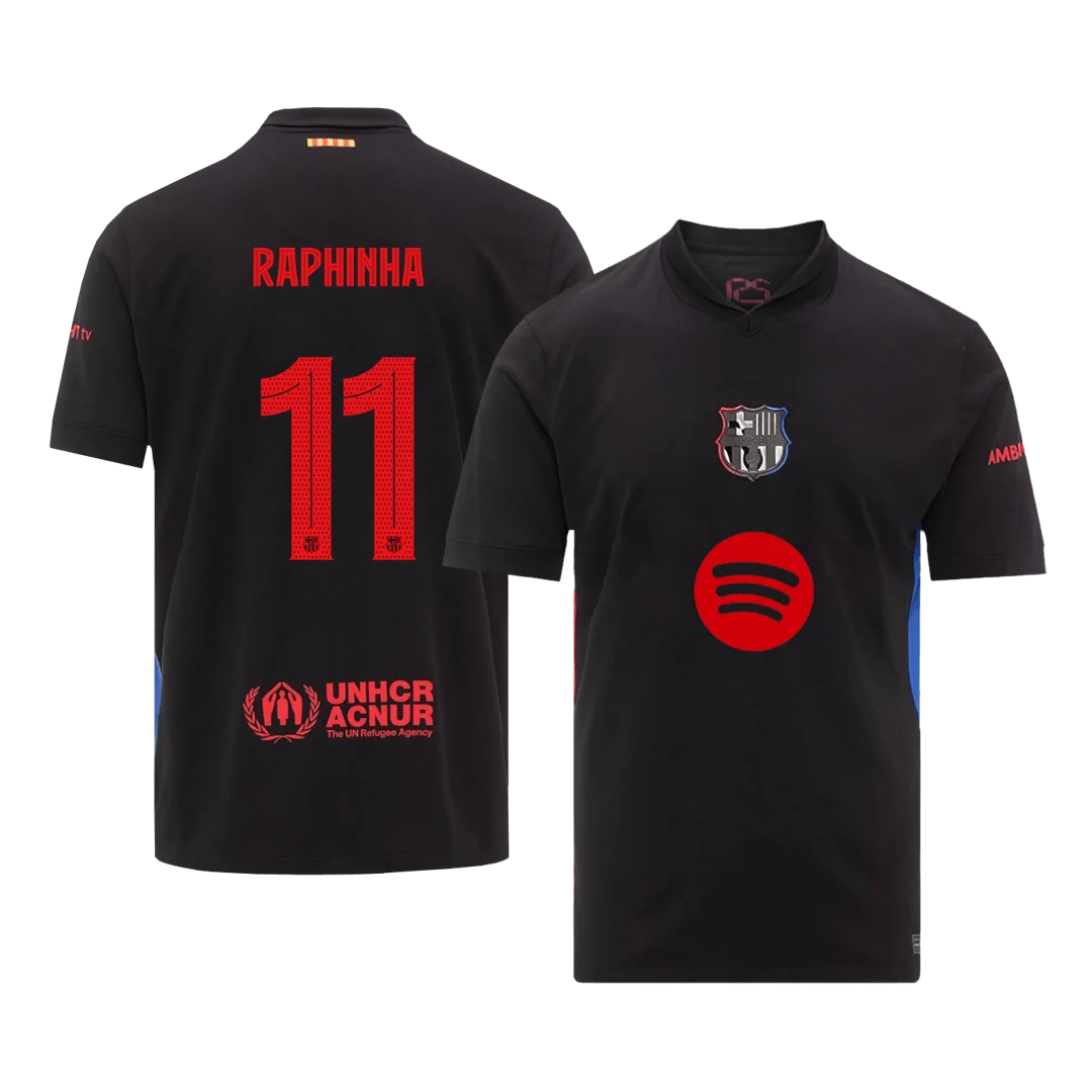 RAPHINHA #11 Barcelona Away Soccer Jersey -UCL (Spotify Logo Without Text)