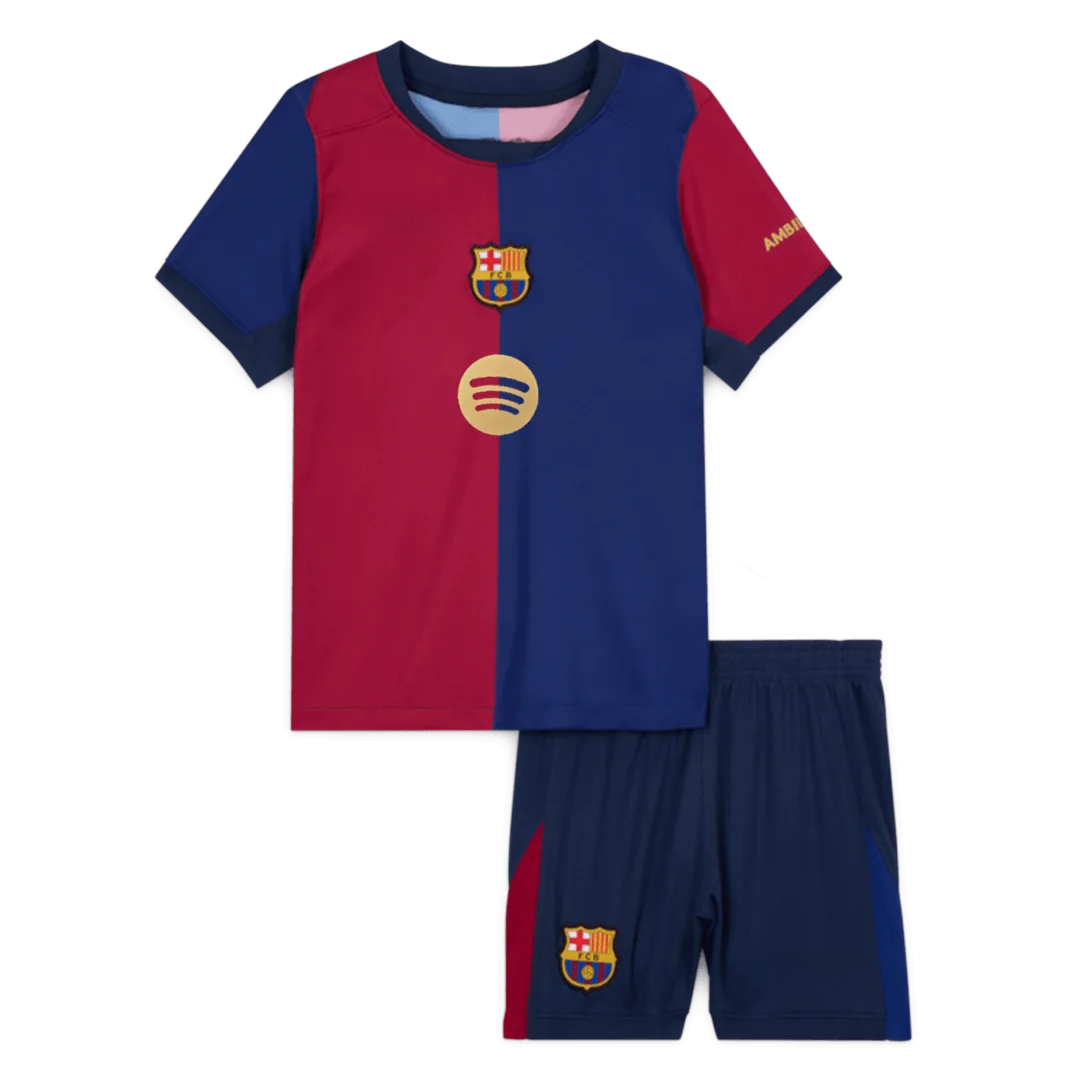 Barcelona Home Kids Soccer Jerseys Kit - Spotify Logo Without Text