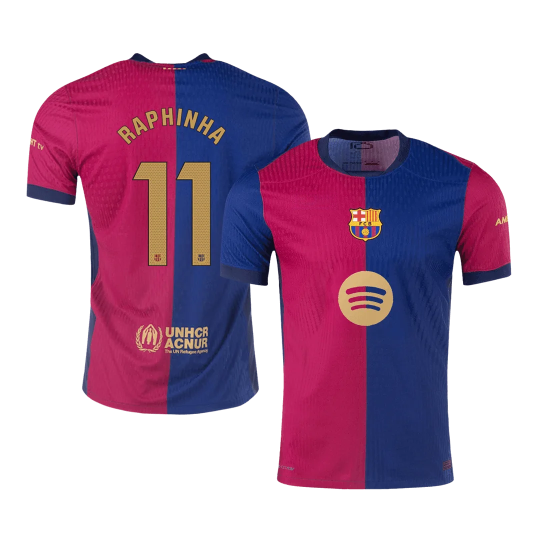 RAPHINHA #11 Barcelona Home Player Version Jersey - Spotify Logo Without Text