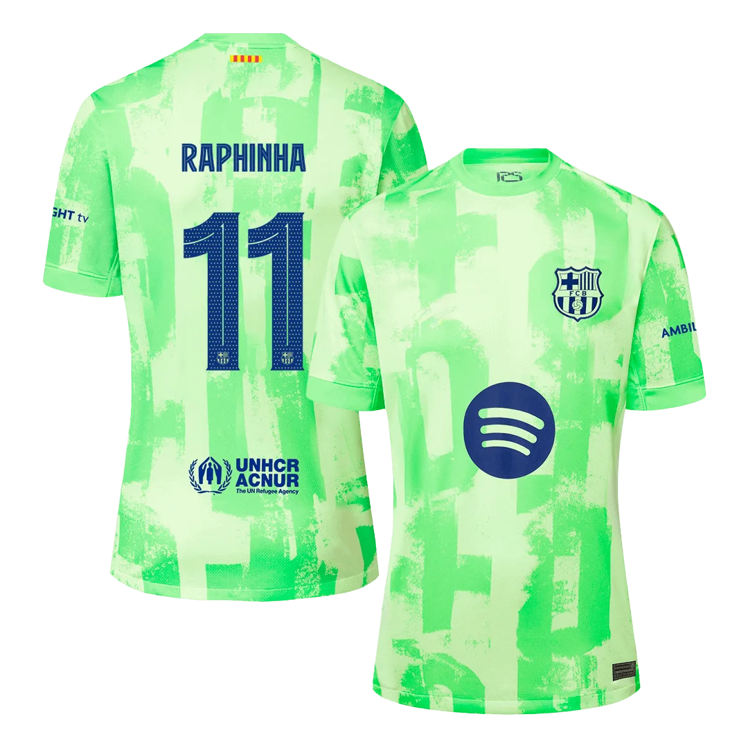 RAPHINHA #11 Barcelona Third Away Soccer Jersey - UCL(Spotify Logo Without Text）