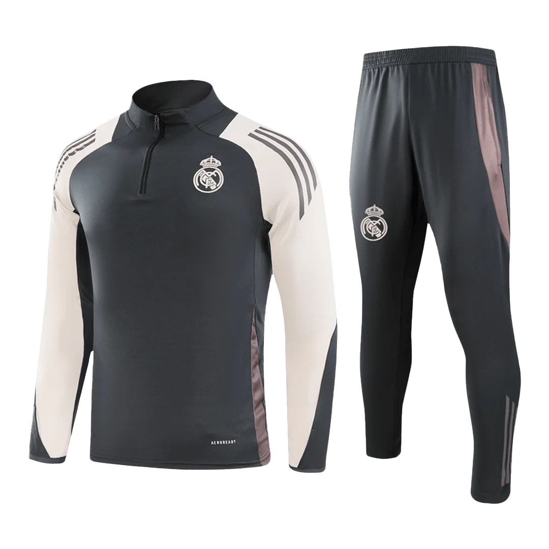 Real Madrid 1/4 Zip Tracksuit Gray